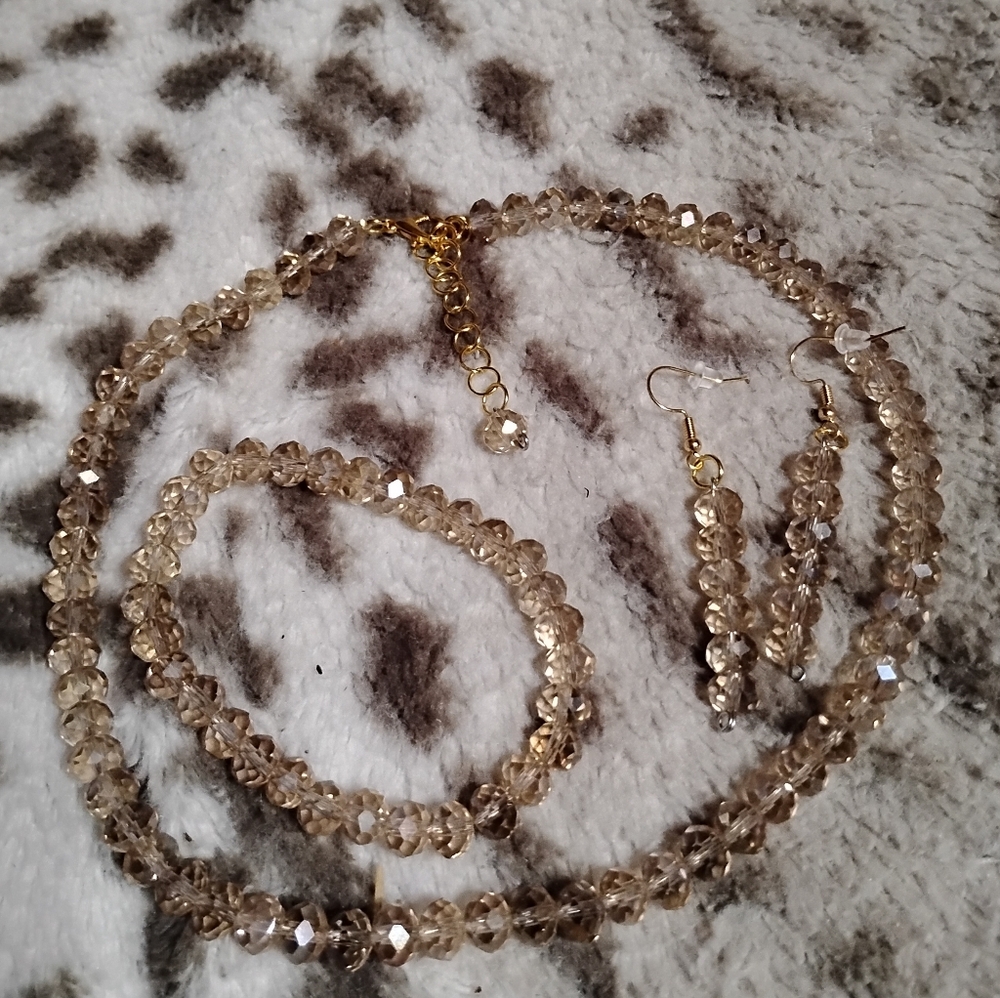 Handmade elegant three piece set of champagne colored jewelry